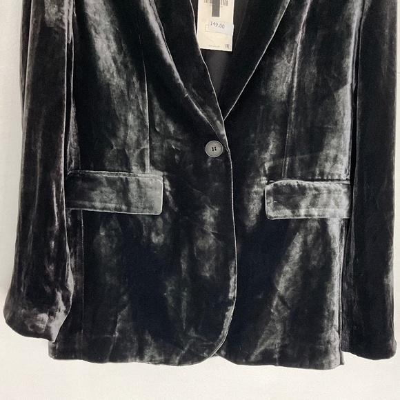 ZARA WOMAN GREY SILK/VELVET ONE BUTTON BLAZER SIZE SMALL - Picture 3 of 16